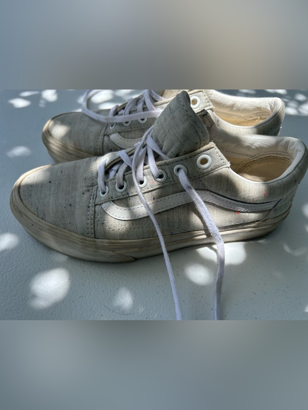 Low top vans. Light gray with multi-color small dots